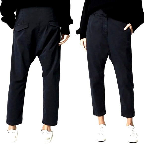 SOLD! Lotan 10 Slouchy Paris Pants $345 Drop Crotch Cotton Cropped Jet Black - Picture 1 of 7